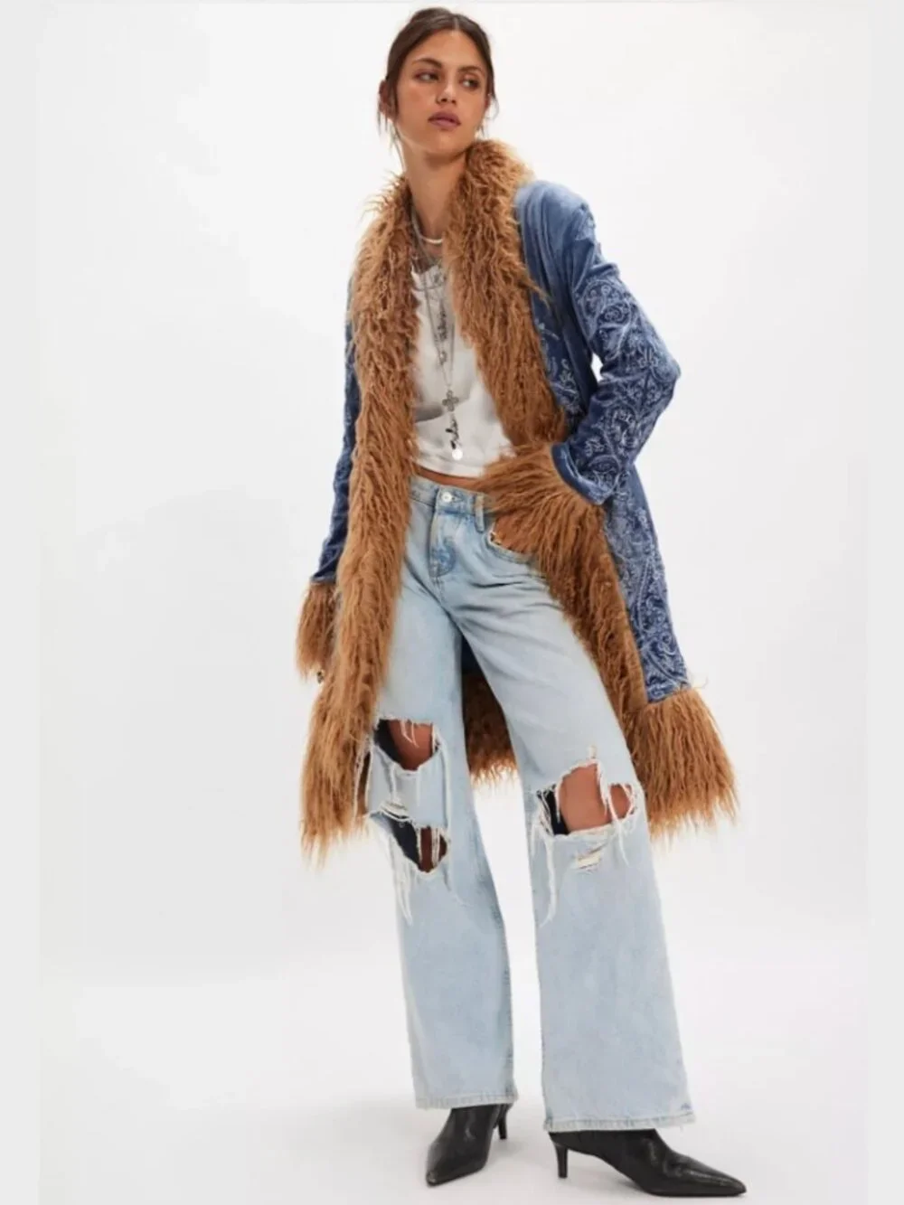 Free People Penny Lane Moon Glow Coat - Blue / Tan